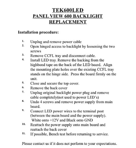 2711-NL3 Backlight Replacement for Allen Bradley Panelview 600